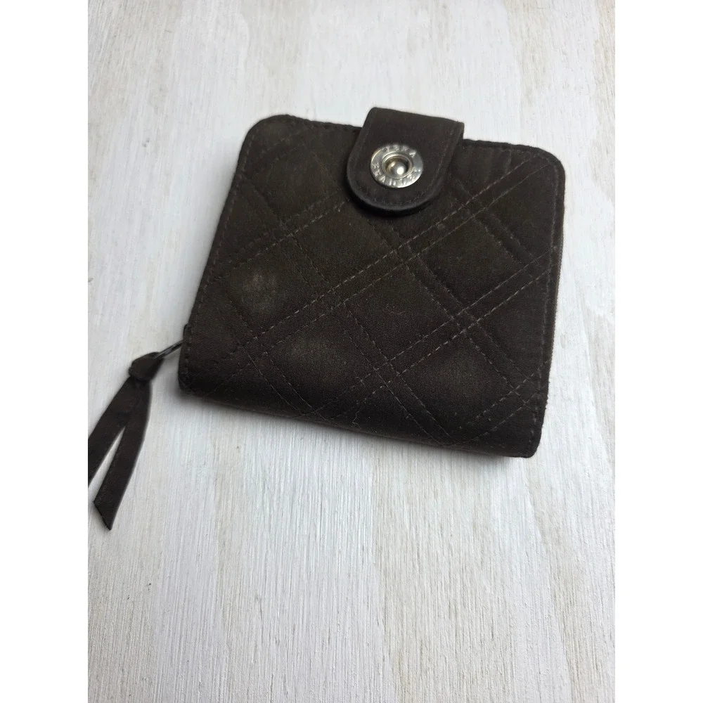 Vera Bradley Chocolate Brown Quilted Microfiber Small Bifold Wallet Classic Boho